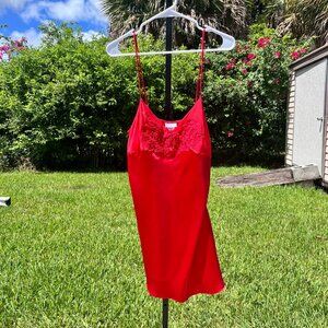 Vintage Cinema Etoile Red Floral Lace Beaded Babydoll Cami Slip Dress Size L